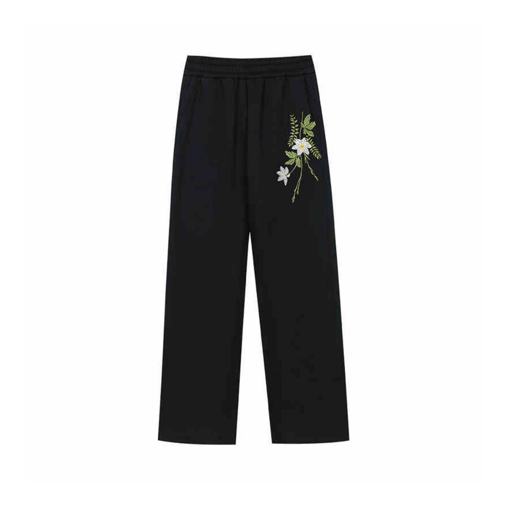 Floral Embroidered Wide-Leg Sweatpants – Harsh and Cruel