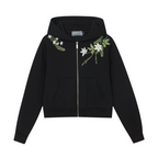Floral Embroidery Crop Zip Hoodie