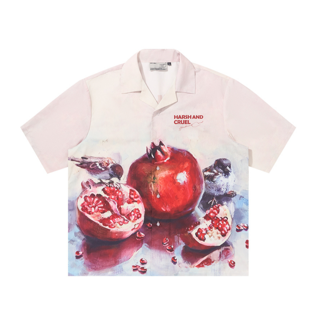 Pomgranate Full Print Cuban Shirt