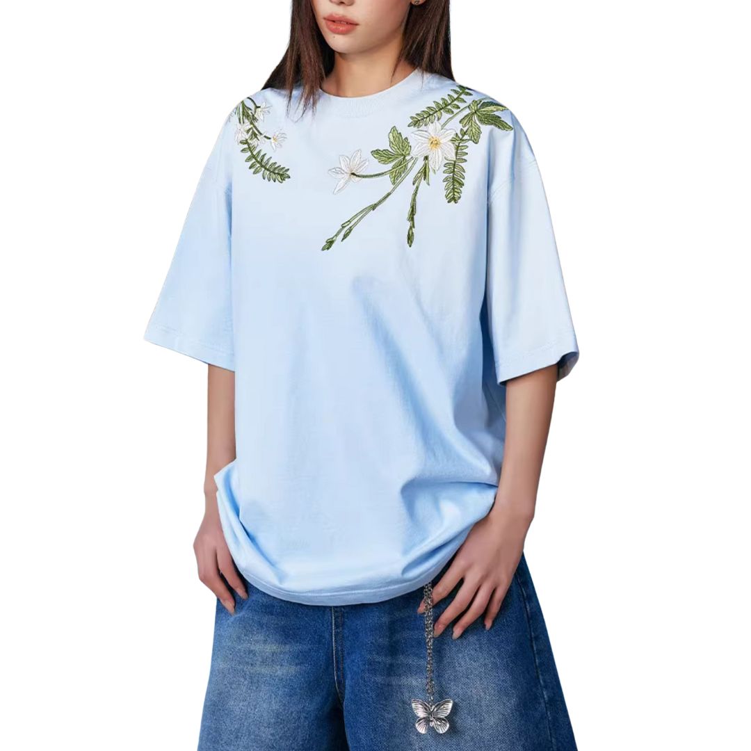 Floral Collar Embroidery Logo Tee