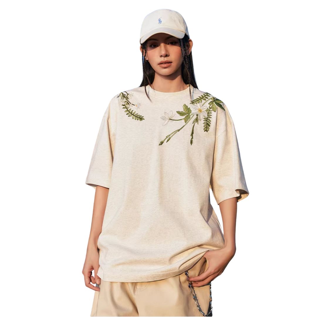 Floral Collar Embroidery Logo Tee