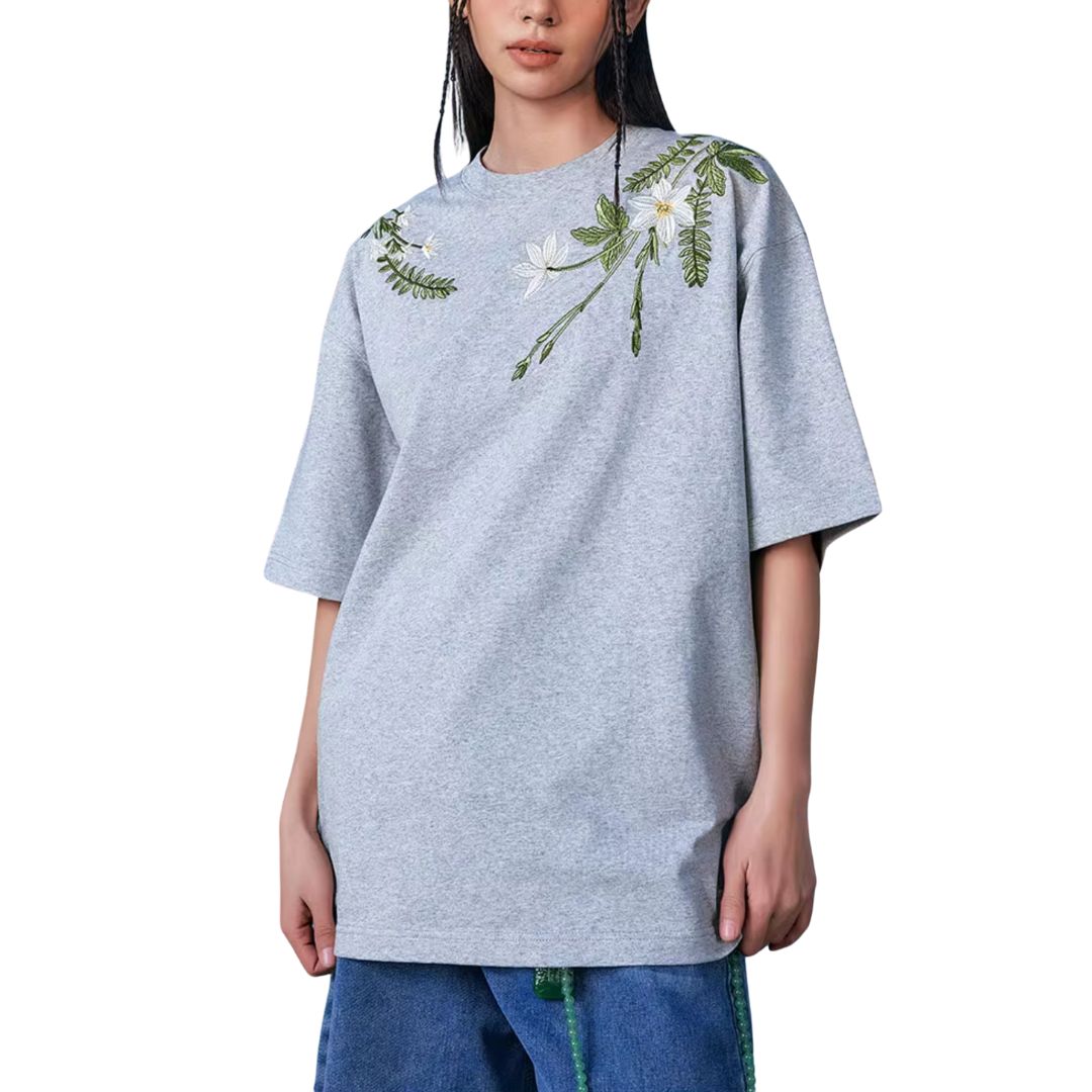 Floral Collar Embroidery Logo Tee