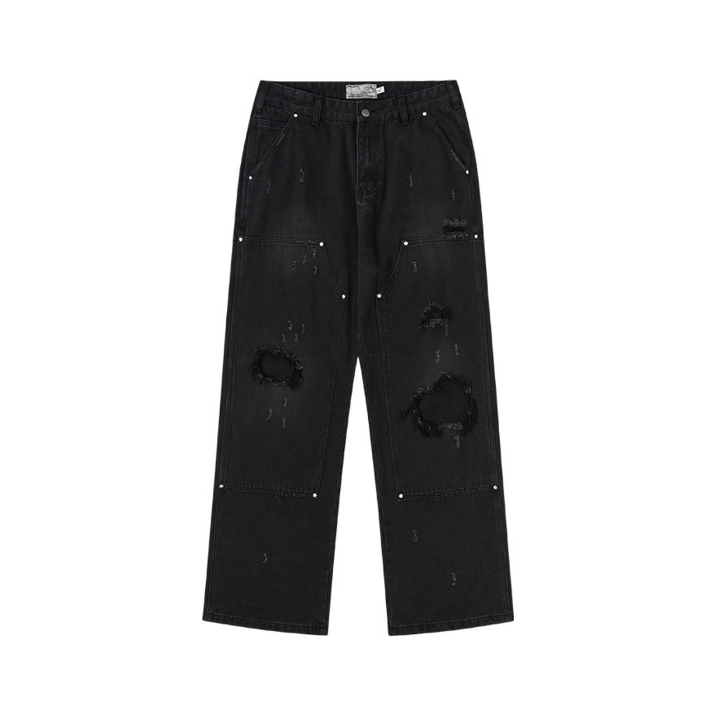 Ripped Straight Stitched Denim