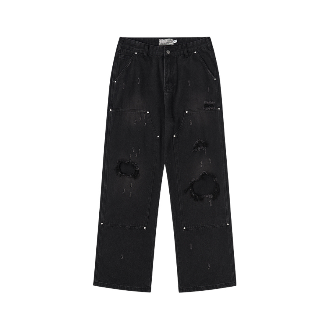 Ripped Straight Stitched Denim