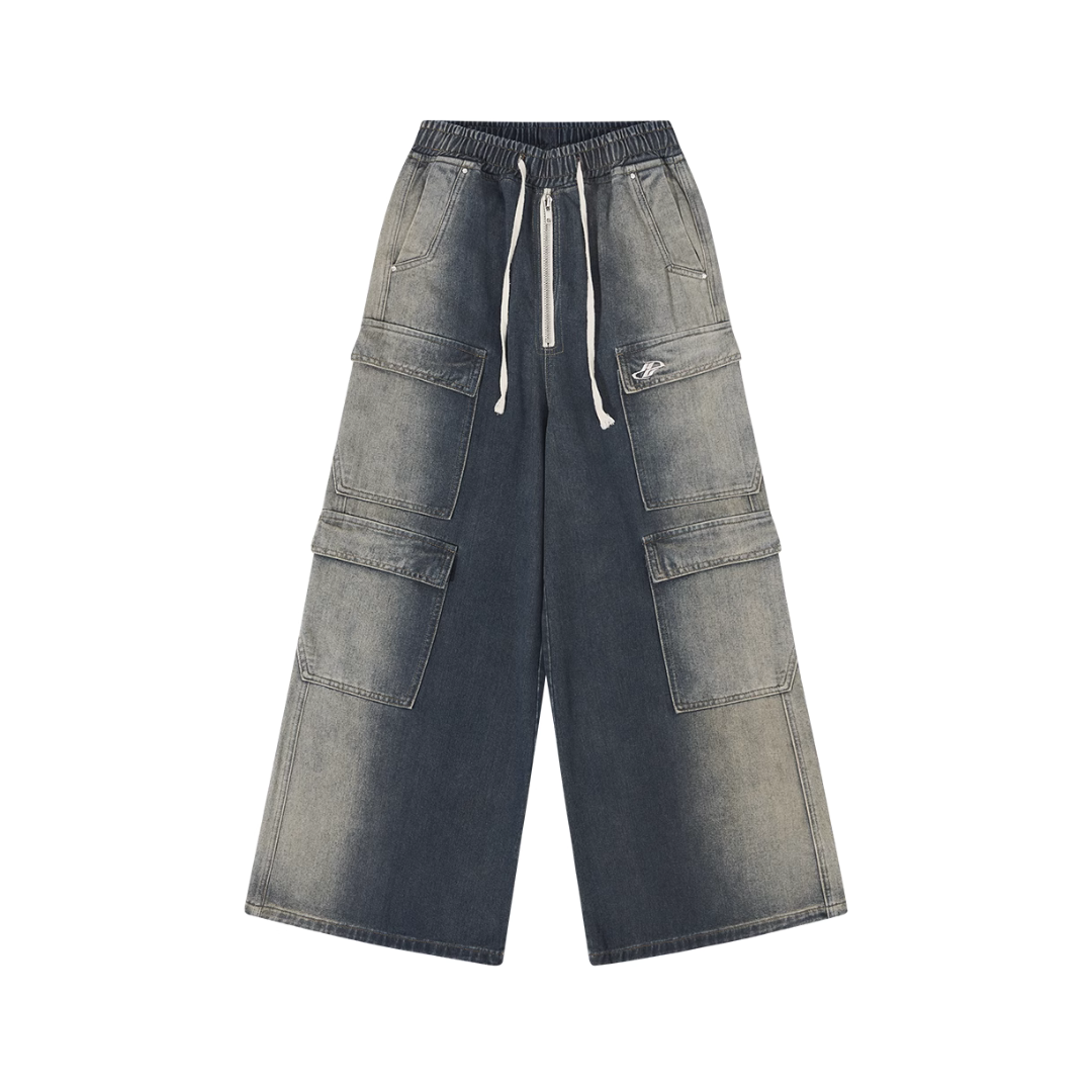Multi Pocket Washed Baggy Denim