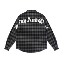 Load image into Gallery viewer, Leather Embroidered Gothic Logo Plaid L/S Shirt
