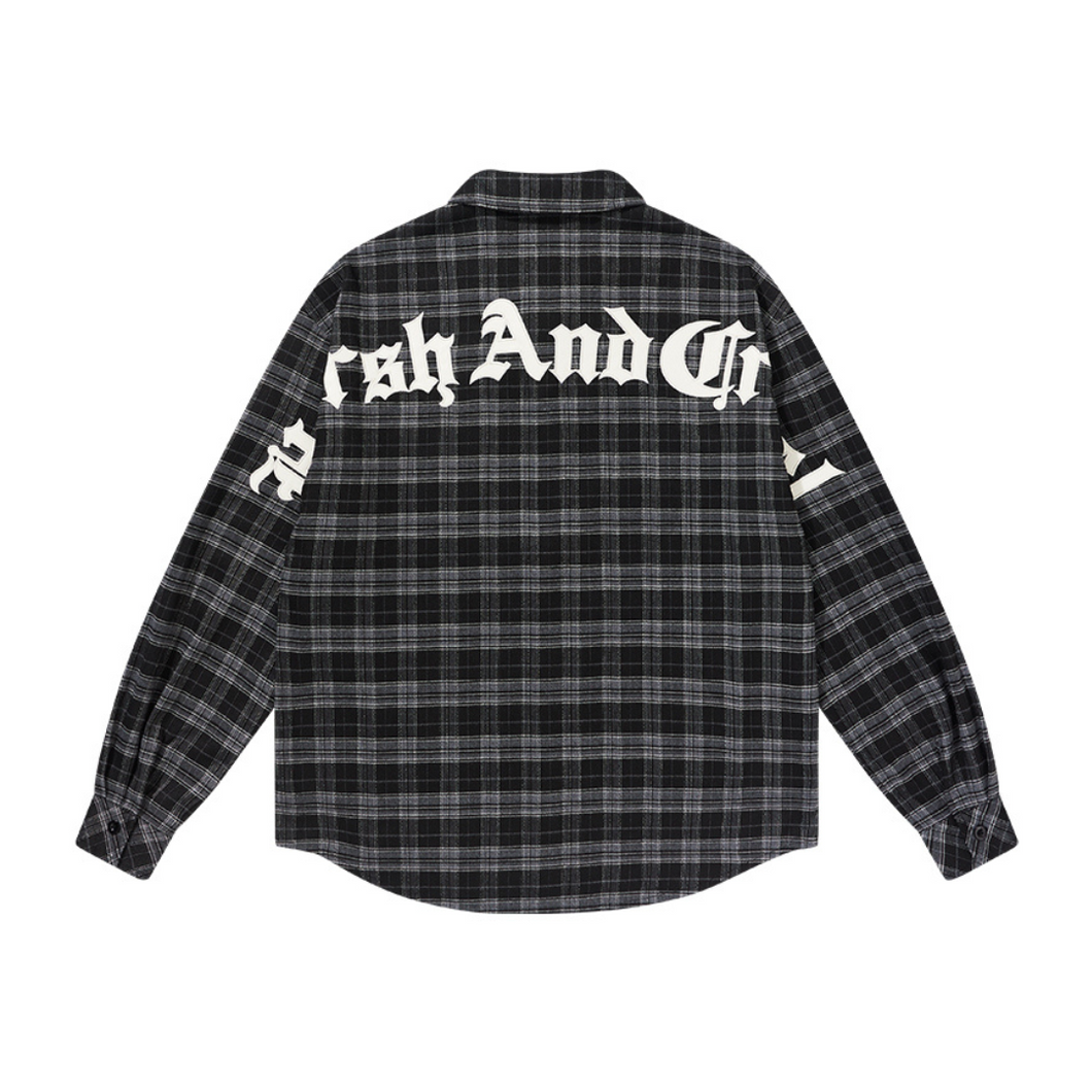 Leather Embroidered Gothic Logo Plaid L/S Shirt