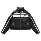 Deconstructed Stitched Racing Leather Down Jacket