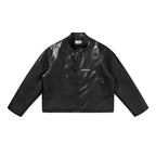 Deconstructed Stitching Embroidered Leather Jacket