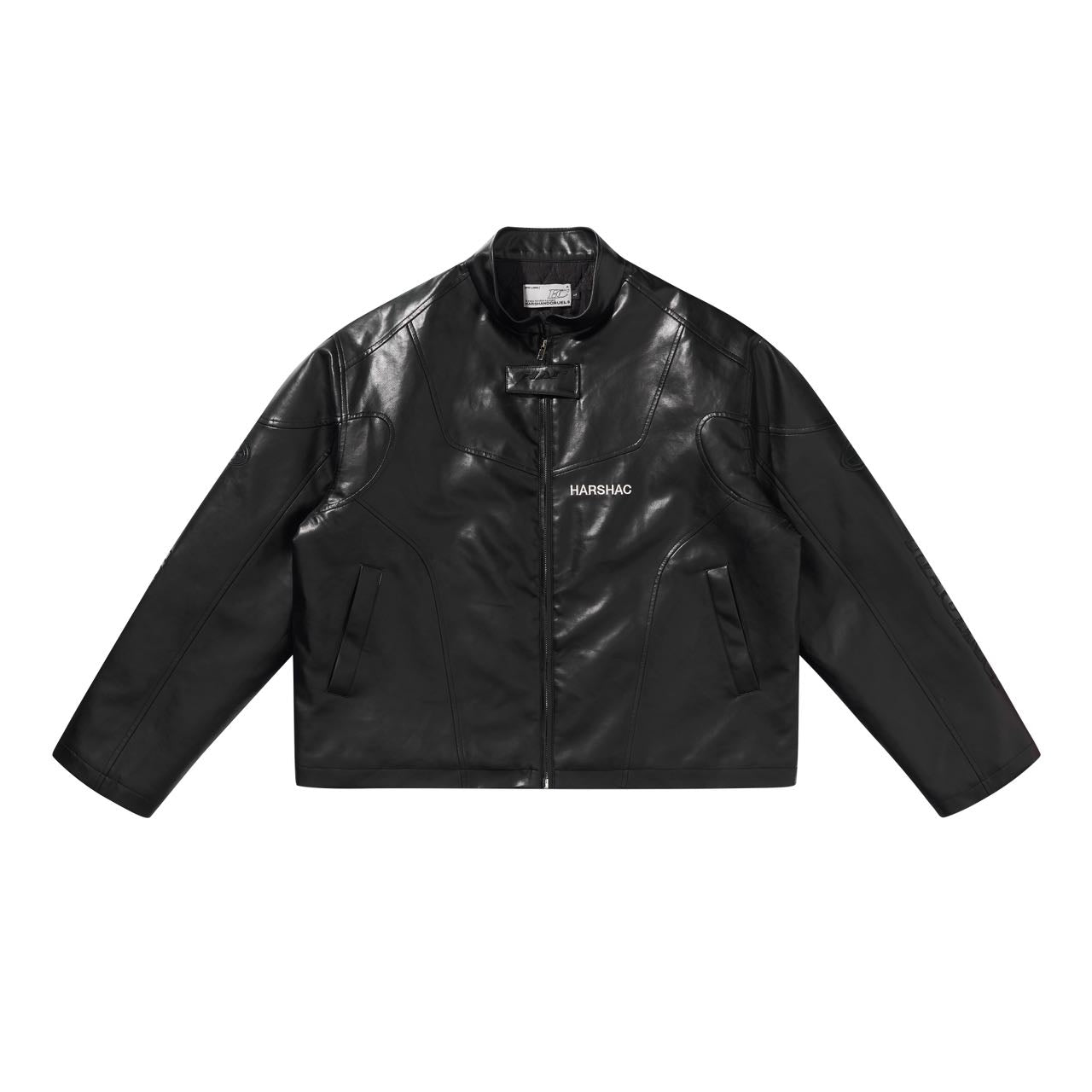 Deconstructed Stitching Embroidered Leather Jacket