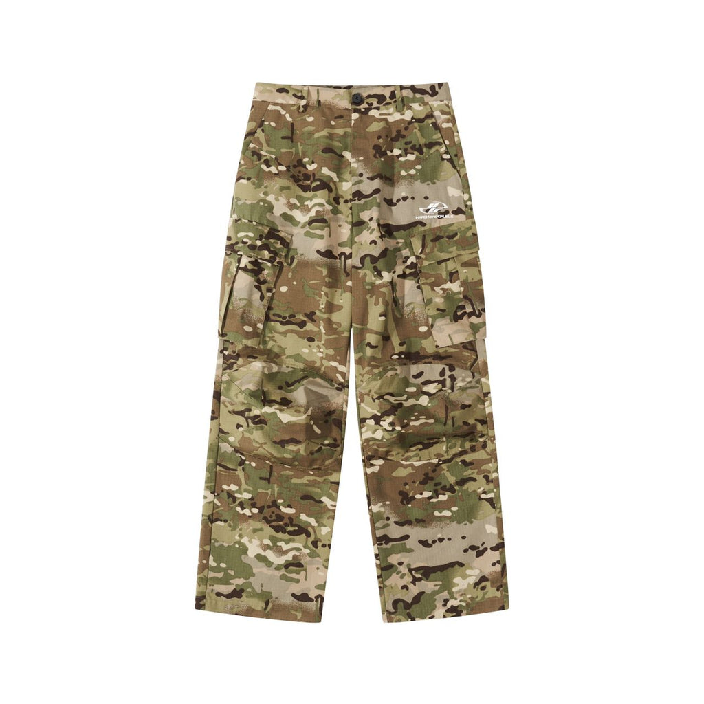Pleated Camo Cargo Trousers