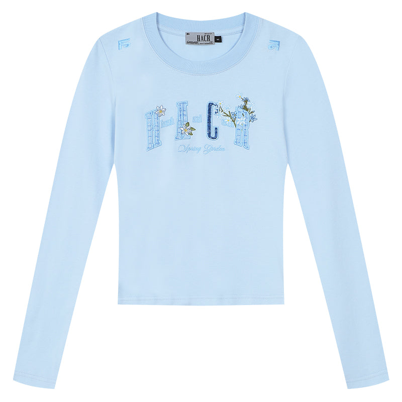 Slim Fit Blue Embroidered Tee
