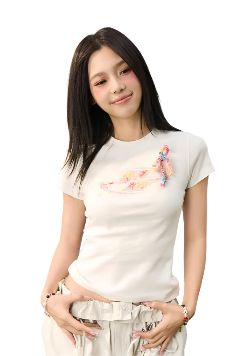 Slim Crayon Flower Knit Tee