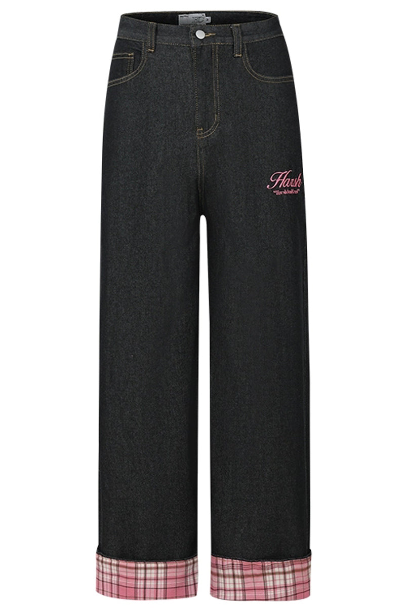 Plaid Patchwork Loose Jeans