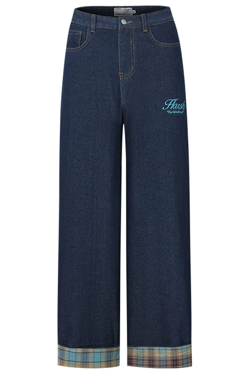 Plaid Patchwork Loose Jeans