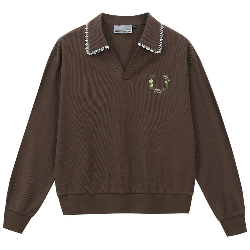 Retro Waffle Embroidery Polo Shirt