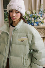 Load image into Gallery viewer, Suede Floral Embroidered Puffer Jacket
