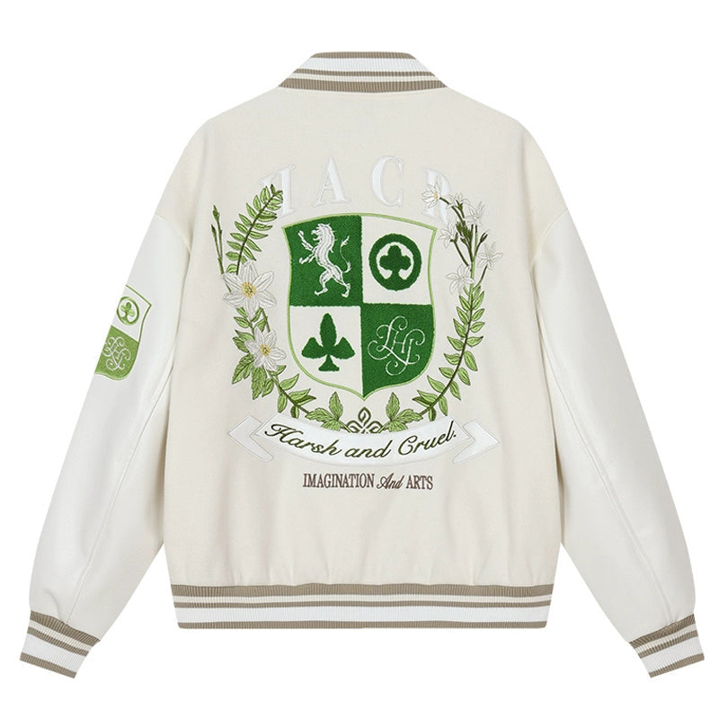 Crest Embroidery Loose Varsity Jacket