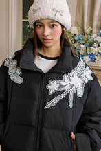 Load image into Gallery viewer, Lace Floral Wreath Embroidered Puffer
