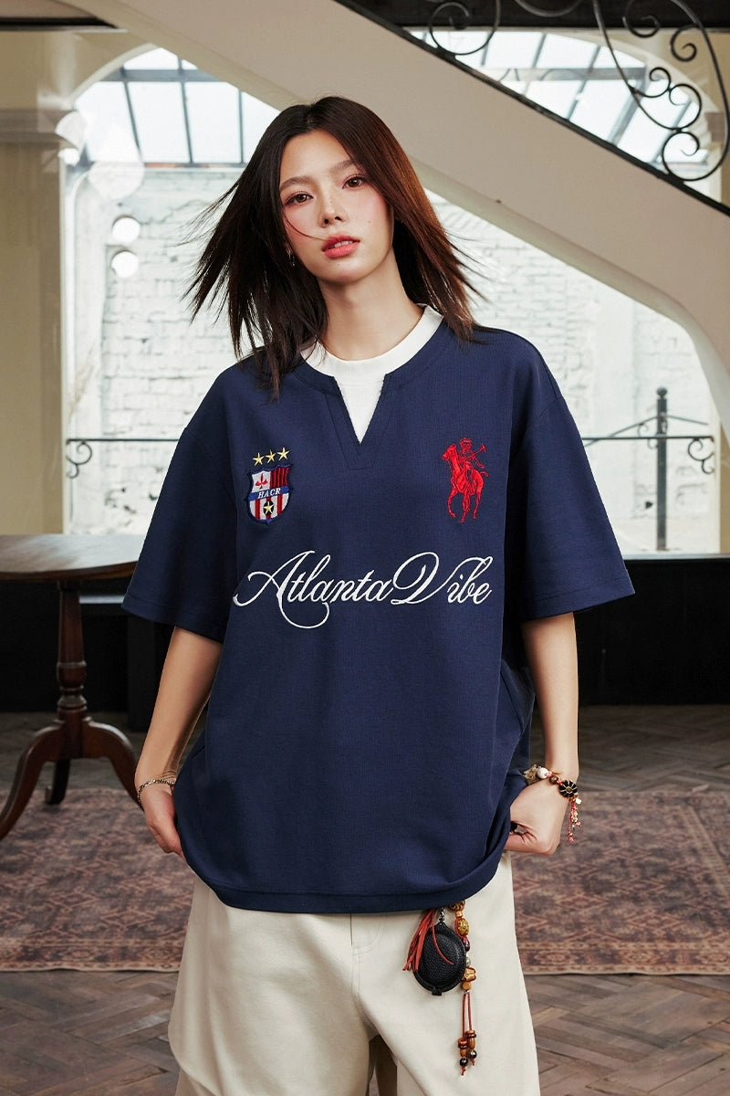 Layered Retro Embroidered Jersey