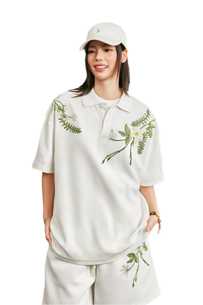 Embroidered Floral Wreath loose Polo