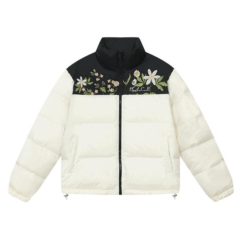 Colorblock Floral Embroidered Puffer