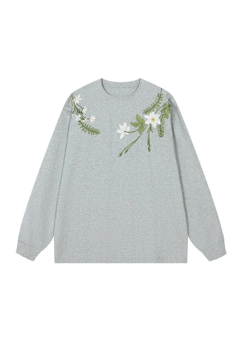 Floral Embroidered Oversized Long Sleeve Tee – Harsh and Cruel