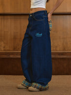 Plaid Patchwork Loose Jeans