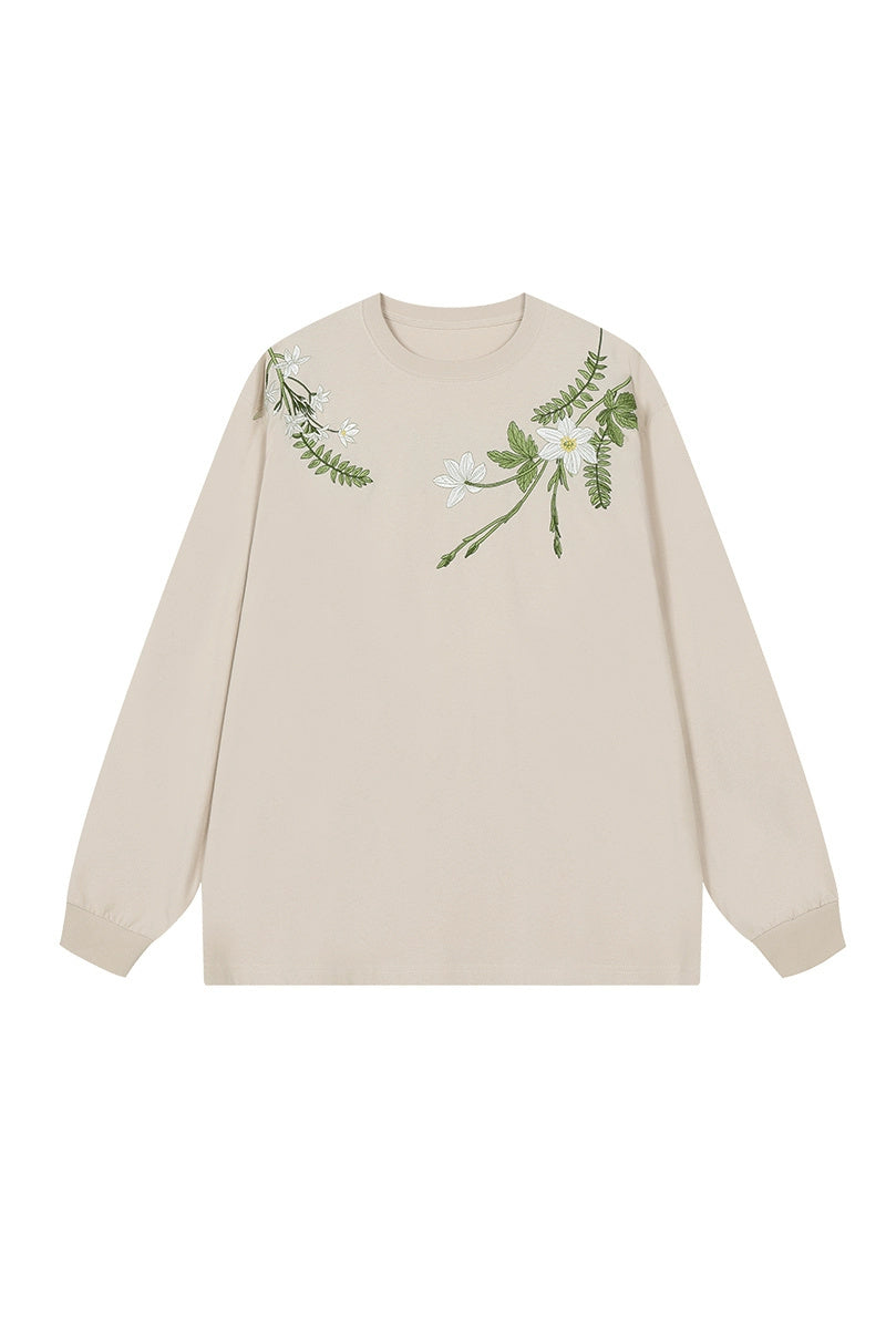 トップス TTT_MSW FLOWER EMBROIDERY LONG SLEEVE T Floral Embroidered Oversized Long Sleeve Tee – Harsh and Cruel