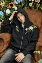 Load image into Gallery viewer, Floral Embroidered Fleece Zip Up Hoodie
