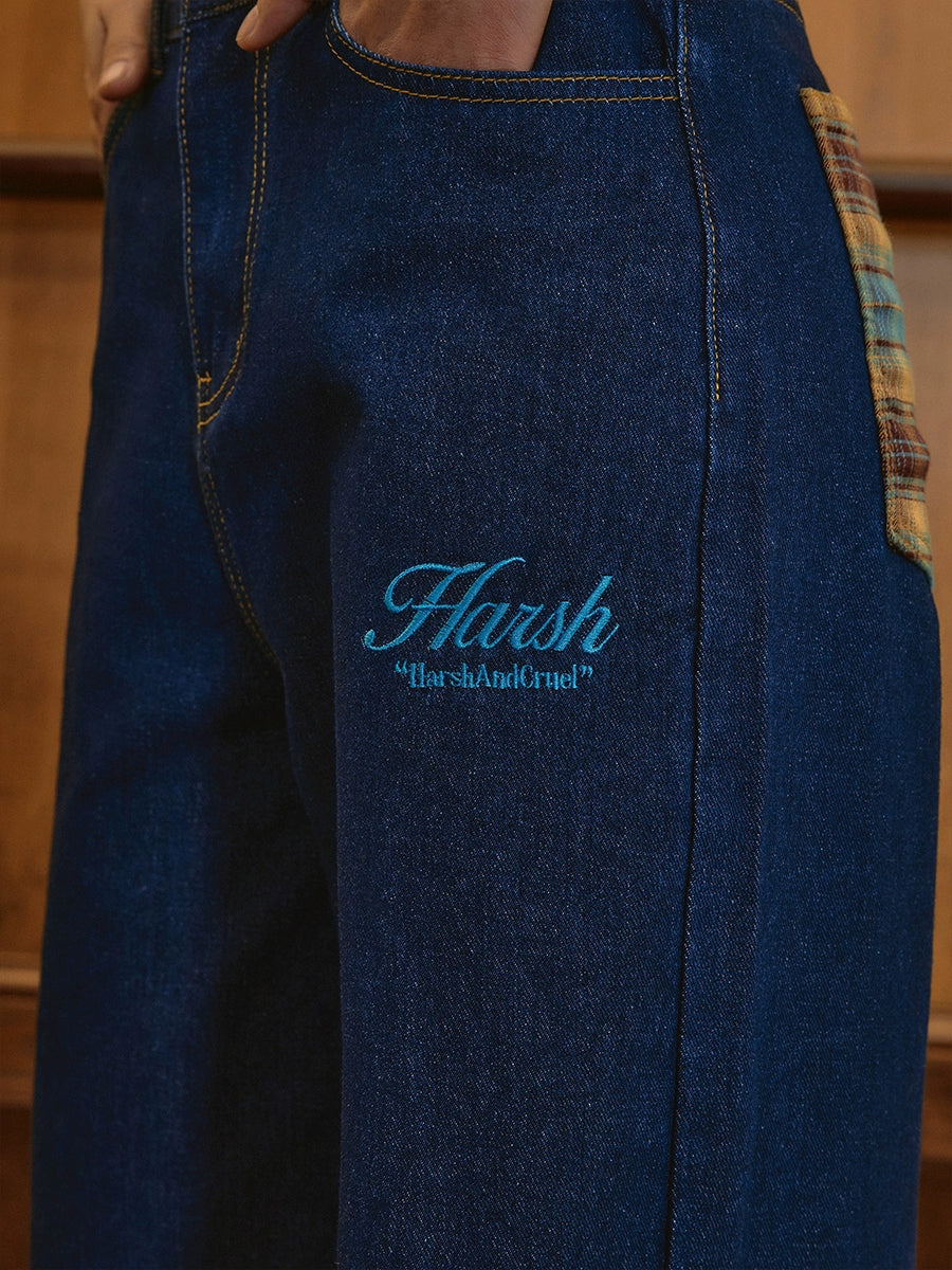 Plaid Patchwork Loose Jeans