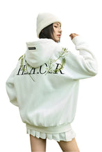 Load image into Gallery viewer, Floral Embroidered Fleece Zip Up Hoodie
