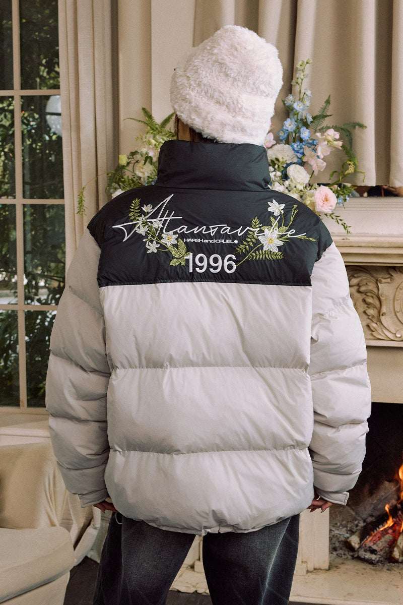 Handwritten Floral Embroidered Puffer Jacket – Harsh and Cruel