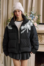 Load image into Gallery viewer, Lace Floral Wreath Embroidered Puffer
