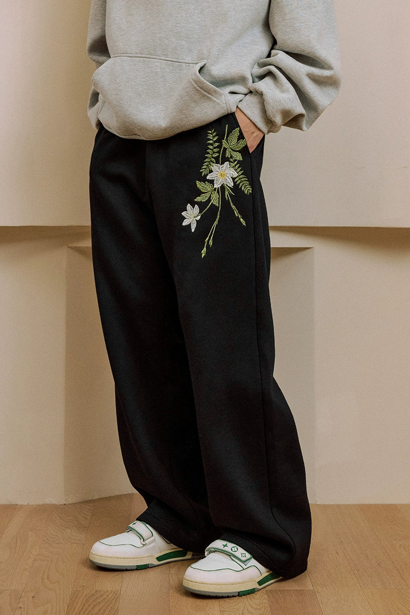 Floral Embroidered Wide-Leg Sweatpants – Harsh and Cruel