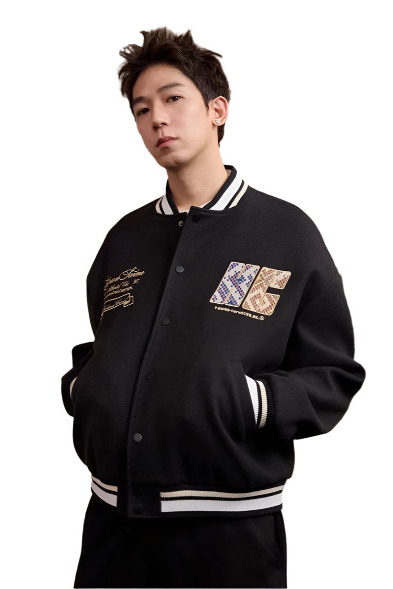 Tribal Script Patch Baseball Jacket