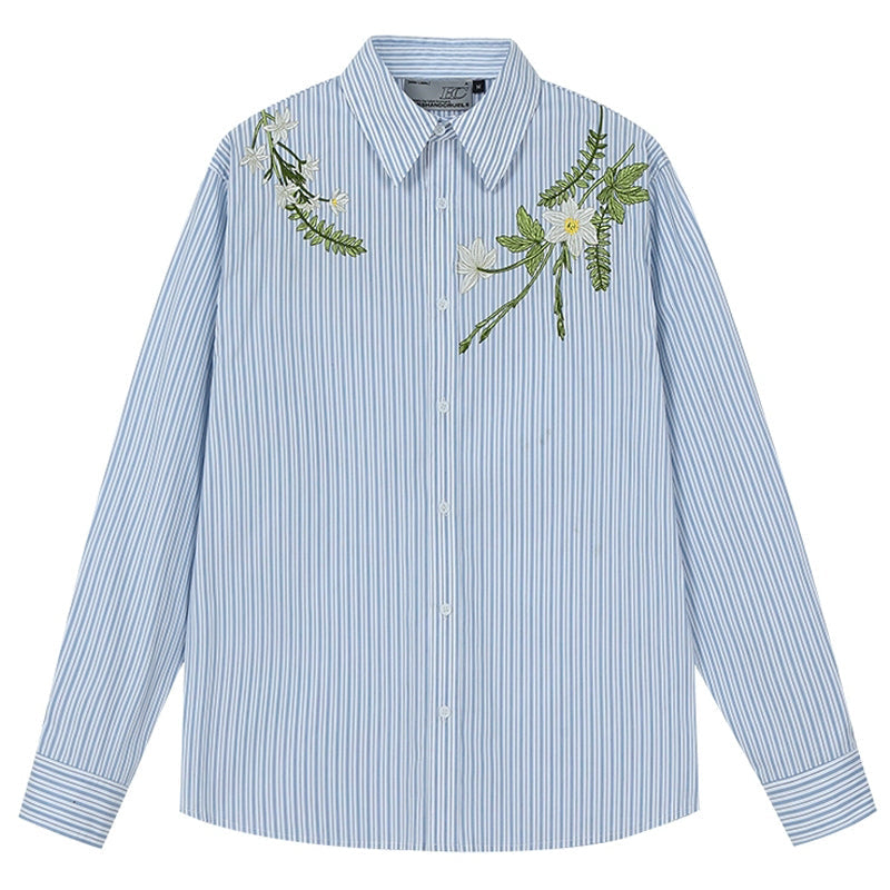 Striped Embroidered Casual Shirt Jacket