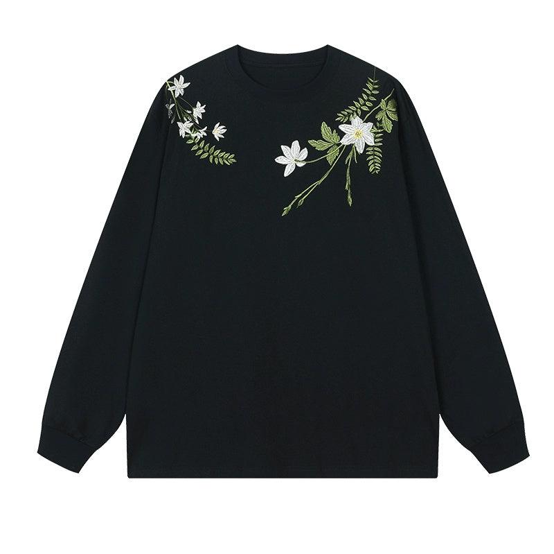 Floral Embroidered Oversized Long Sleeve Tee