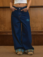 Plaid Patchwork Loose Jeans