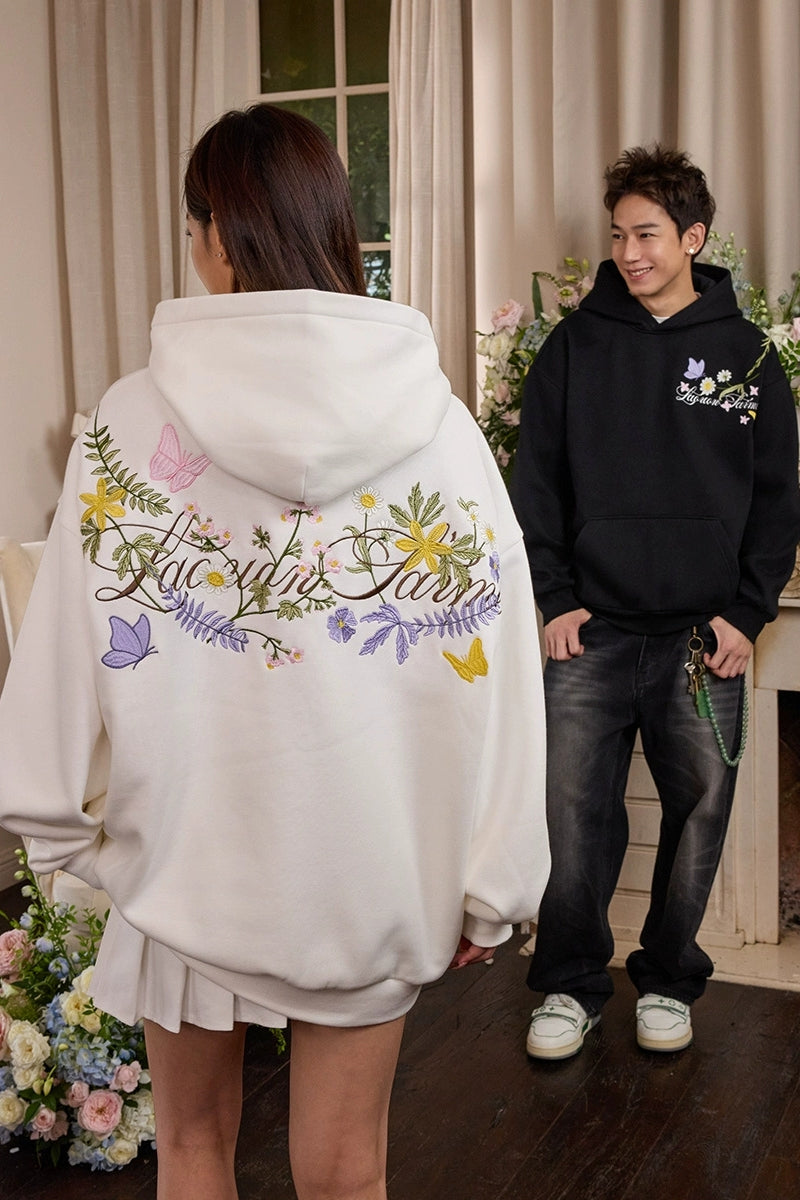 【GRAVER】Green Flower Smile Embroidered White Clip Hoodie GRAVER】Green Flower Smile Embroidered White Clip Hoodie