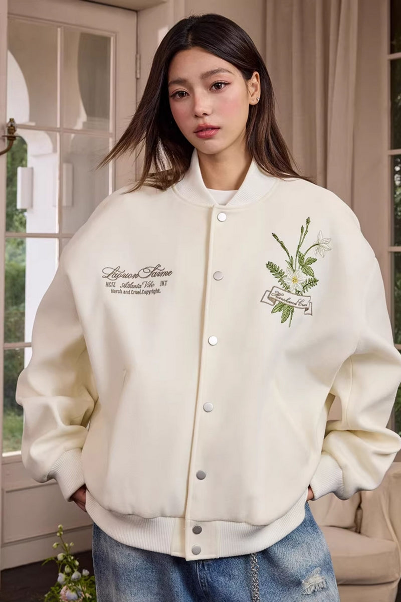 Floral Script Embroidery Varsity Jacket – Harsh and Cruel Floral Script Embroidery Varsity Jacket – Harsh and Cruel