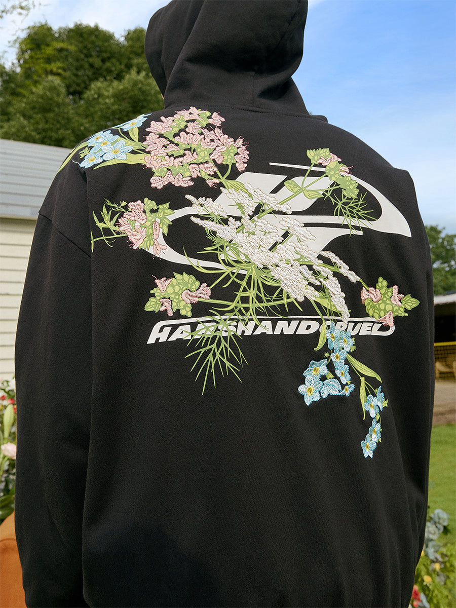Floral Embroidery Logo Zip Up Hoodie – Harsh and Cruel