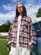 Load image into Gallery viewer, Handwritten Plaid Hooded Shirt
