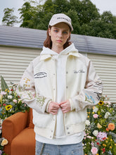 Load image into Gallery viewer, Floral Embroidered Sleeves Varsity Jacket
