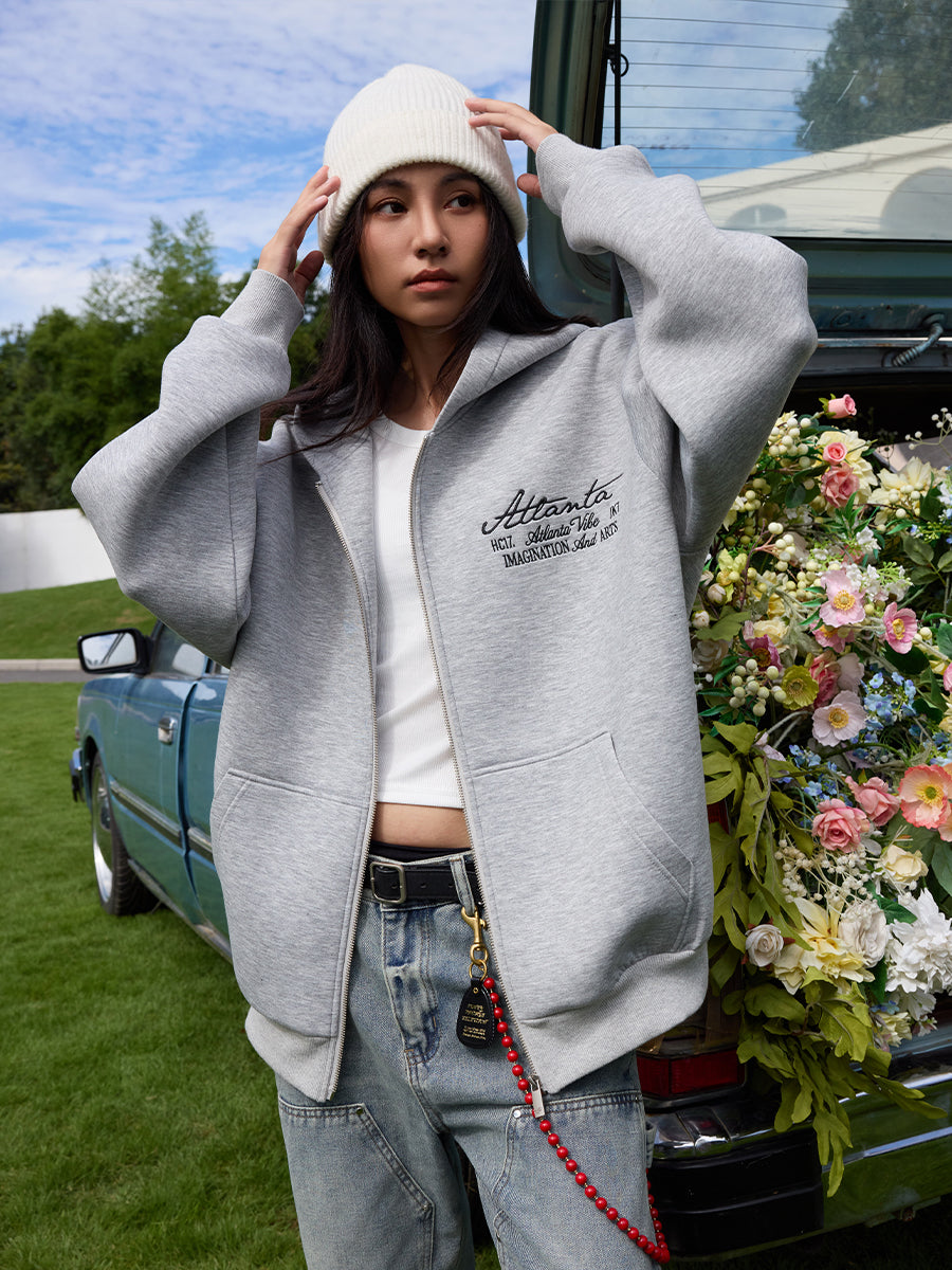 Signature Pearl Embroidered Zip-Up Hoodie – Harsh and Cruel