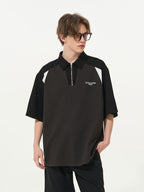 Patchwork Zipper Polo Shirt