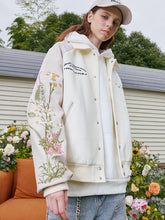 Load image into Gallery viewer, Floral Embroidered Sleeves Varsity Jacket
