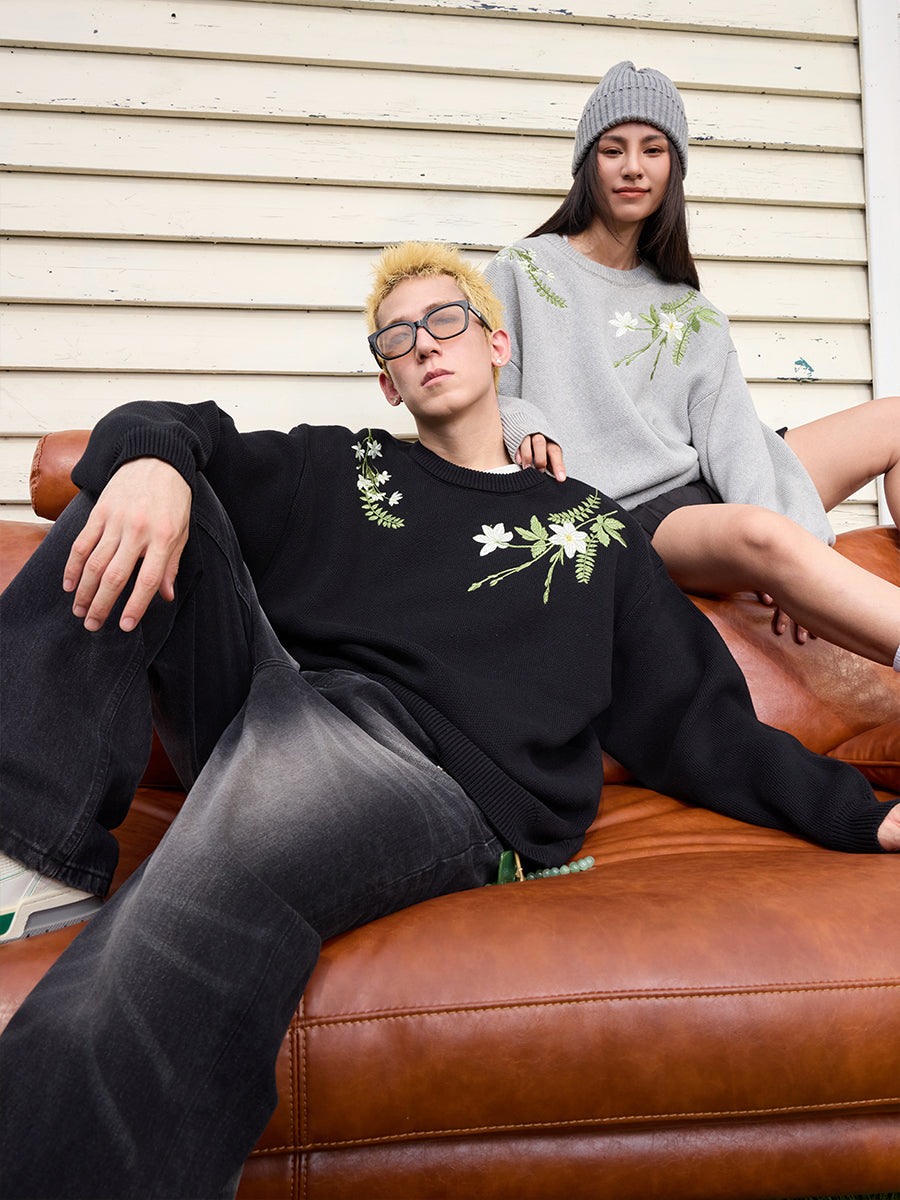machatt forme pullover flower ブラック oversized sweater flower | chocolate | 10DAYS | Official