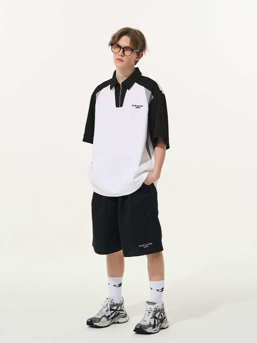 Patchwork Zipper Polo Shirt