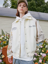 Load image into Gallery viewer, Floral Embroidered Sleeves Varsity Jacket
